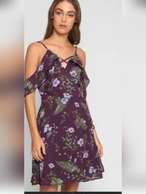 Red Sky Purple Floral Cold-Shoulder Sundress Size M